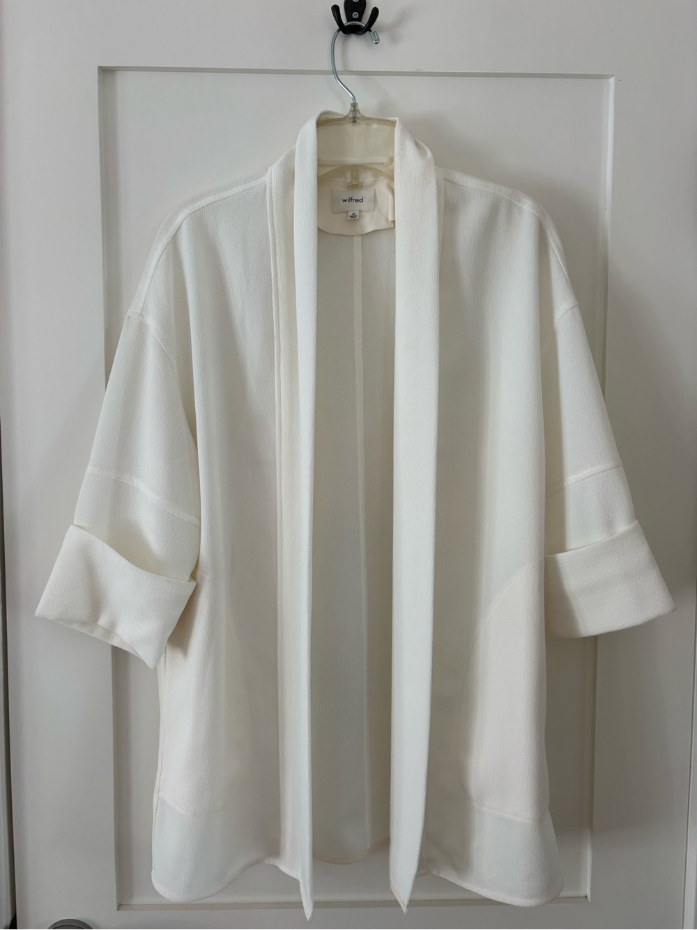 Wilfred Aritzia white open blazer jacket shawl rolled sleeves classic sz XS